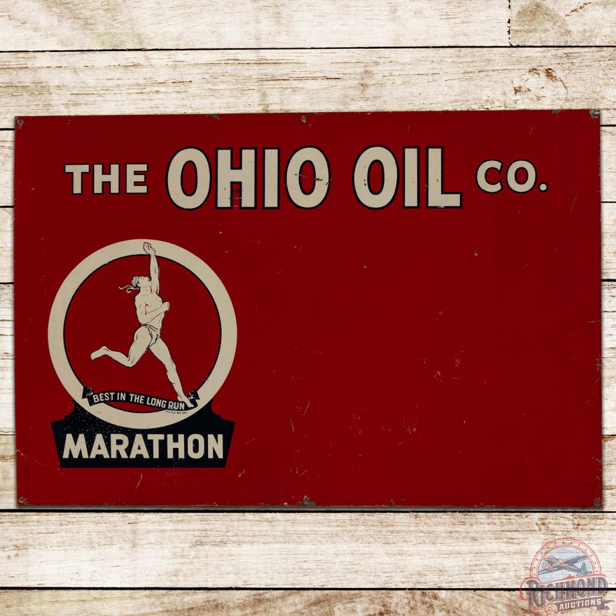 Marathon The Ohio Oil Company SS Tin Sign w/ Running Man