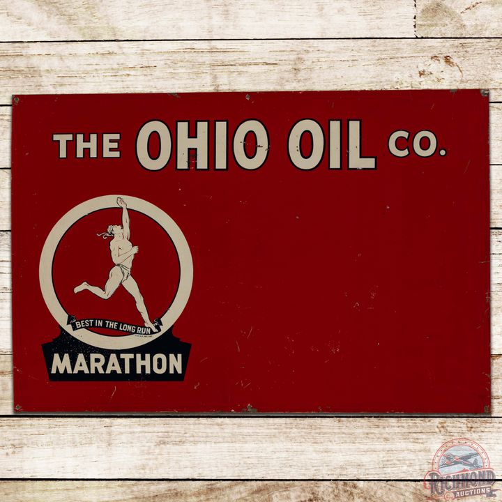 Marathon The Ohio Oil Company SS Tin Sign w/ Running Man