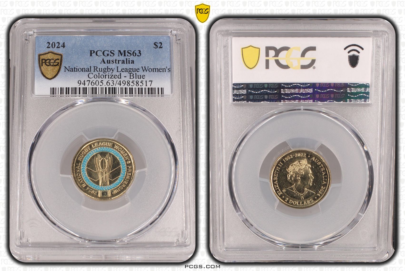 National Rugby League Women's Colorized - Blue , Two Dollar, 2024, PCGS MS63