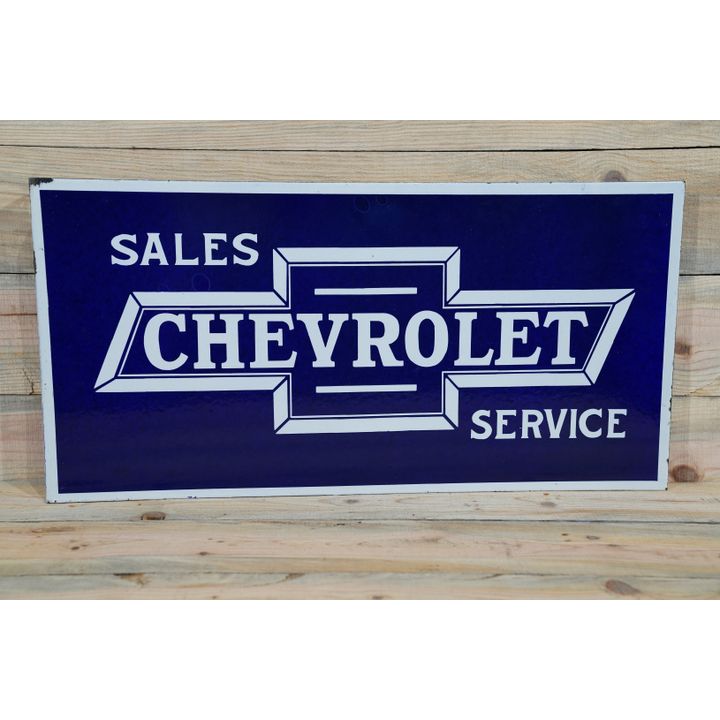 Rare Chevrolet In Bowtie Sales & Service Porcelain Flange Sign TAC 9.25