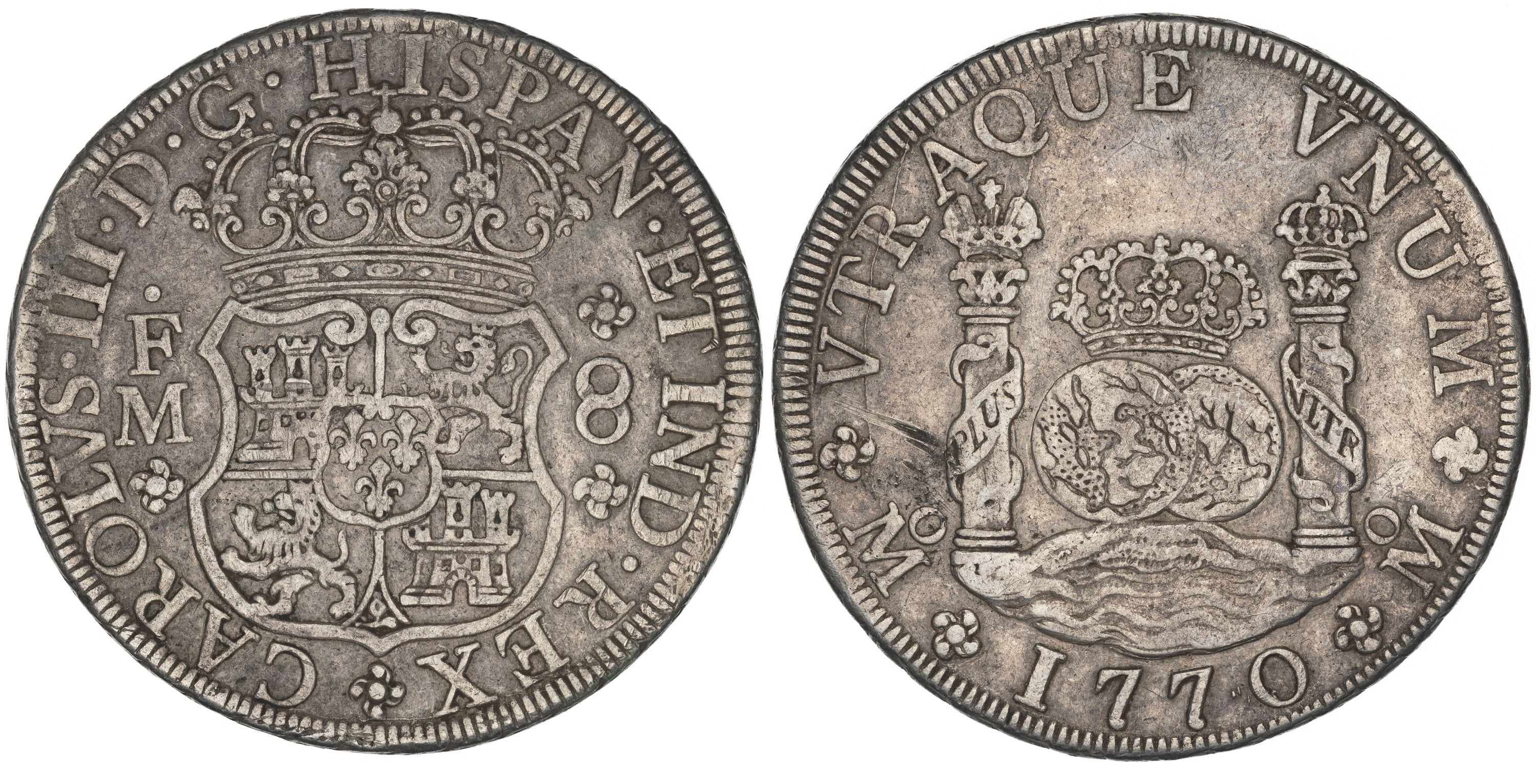 Colonial Mexico, Charles III, Eight Reales, 1770, gF
