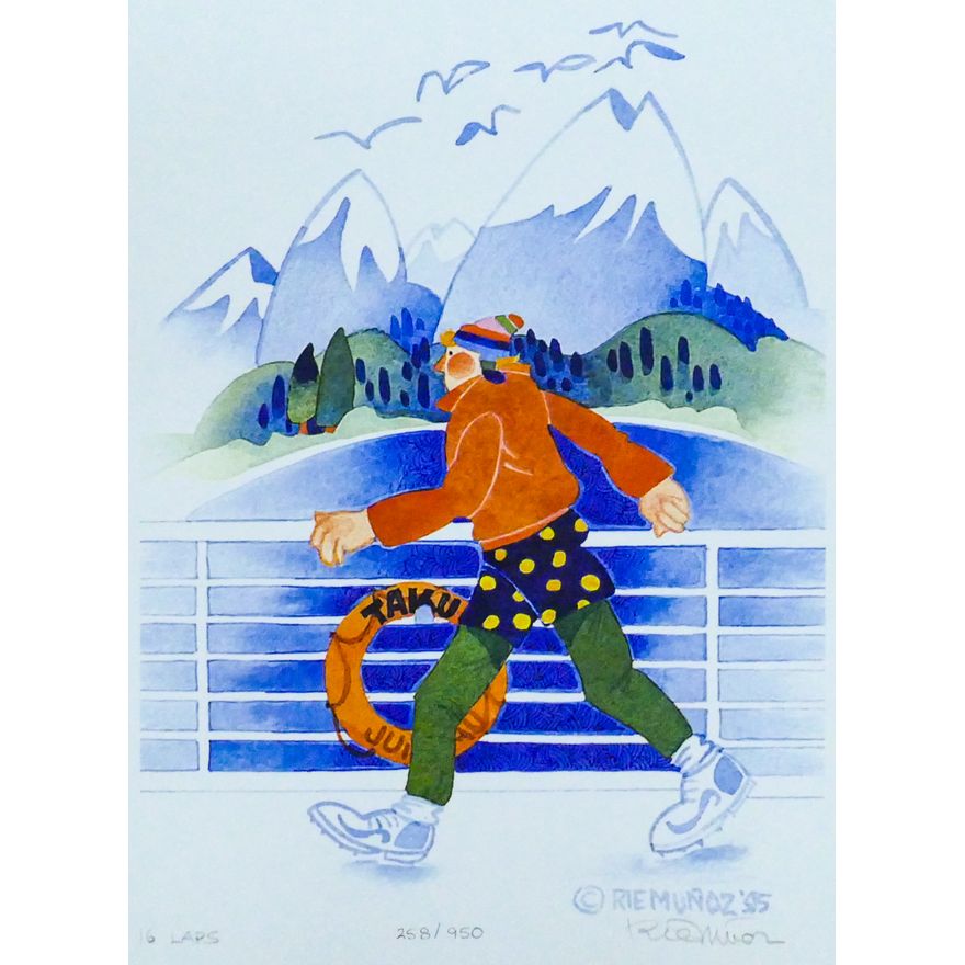 Rie Munoz ''16 Laps'' 1995 Signed Print