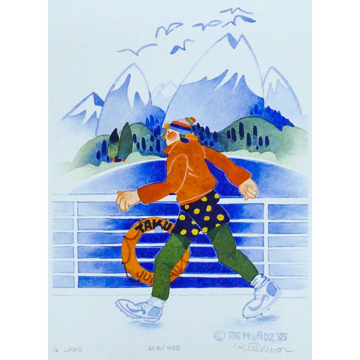 Rie Munoz ''16 Laps'' 1995 Signed Print