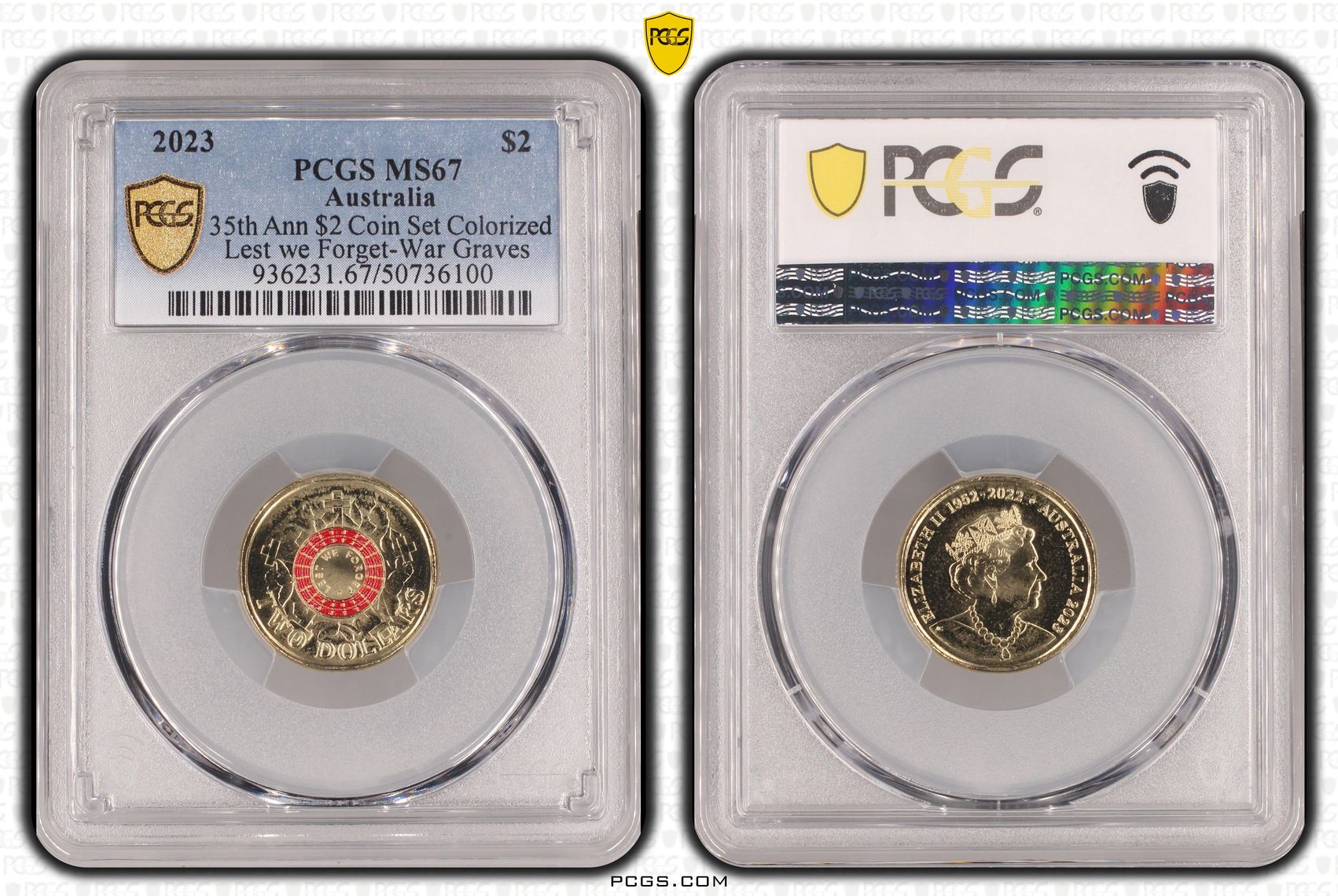 35th Ann $2 Coin Set Colorized Lest we Forget-War Graves , Two Dollar, 2023, PCGS MS67