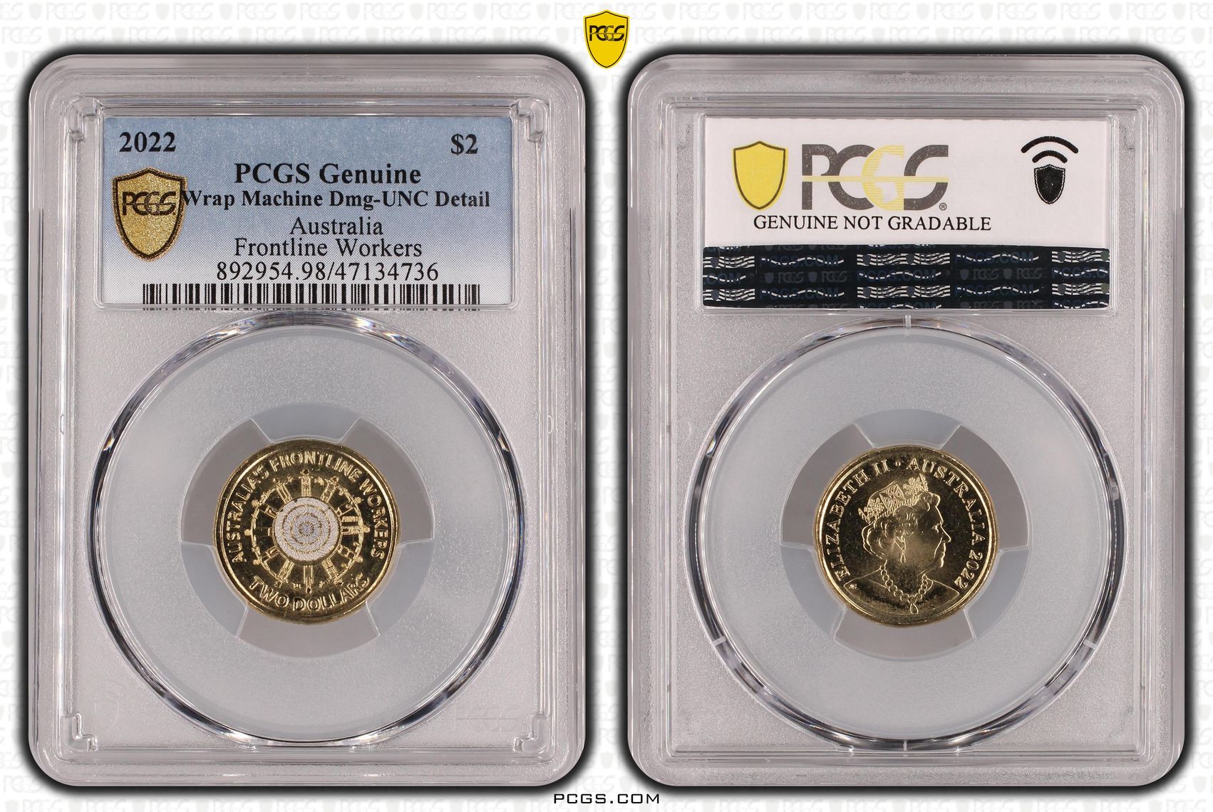 Elizabeth II, Frontline Workers, Two Dollar, 2022, PCGS Genuine - UNC Details (98 - Damage)