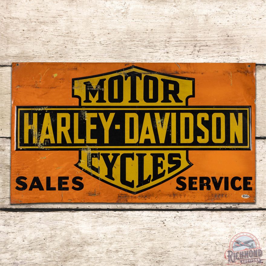 Harley Davidson Motor Cycles Sales Service Emb. Single Sided Tin Sign
