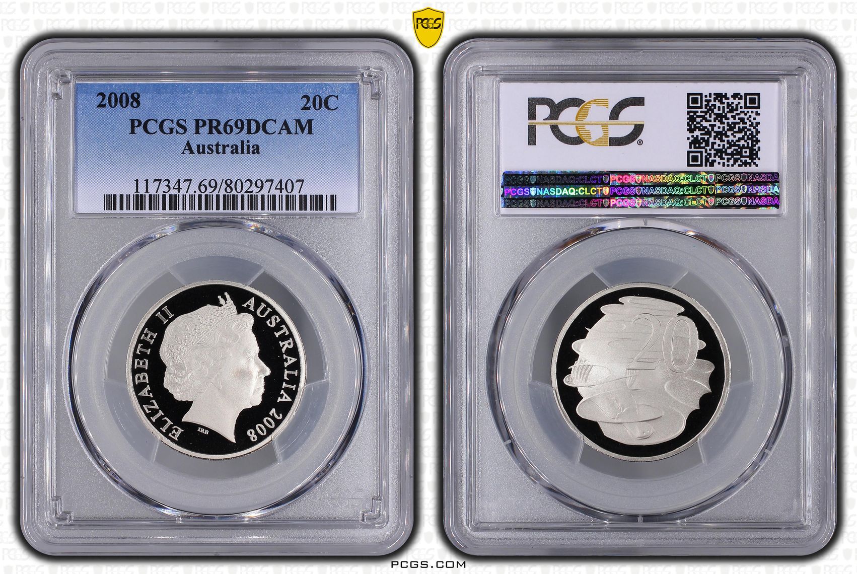 Elizabeth II, Twenty Cent, 2008, PCGS PR69DCAM
