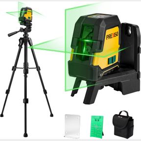 PREXISO LASER LEVEL WITH TRIPOD - 100FT RECHARGEABLE LINE LASER, GREEN SELF LEVELING WIDE ANGLE CROSS LEVELER TOOL FOR CONSTRUCTIO