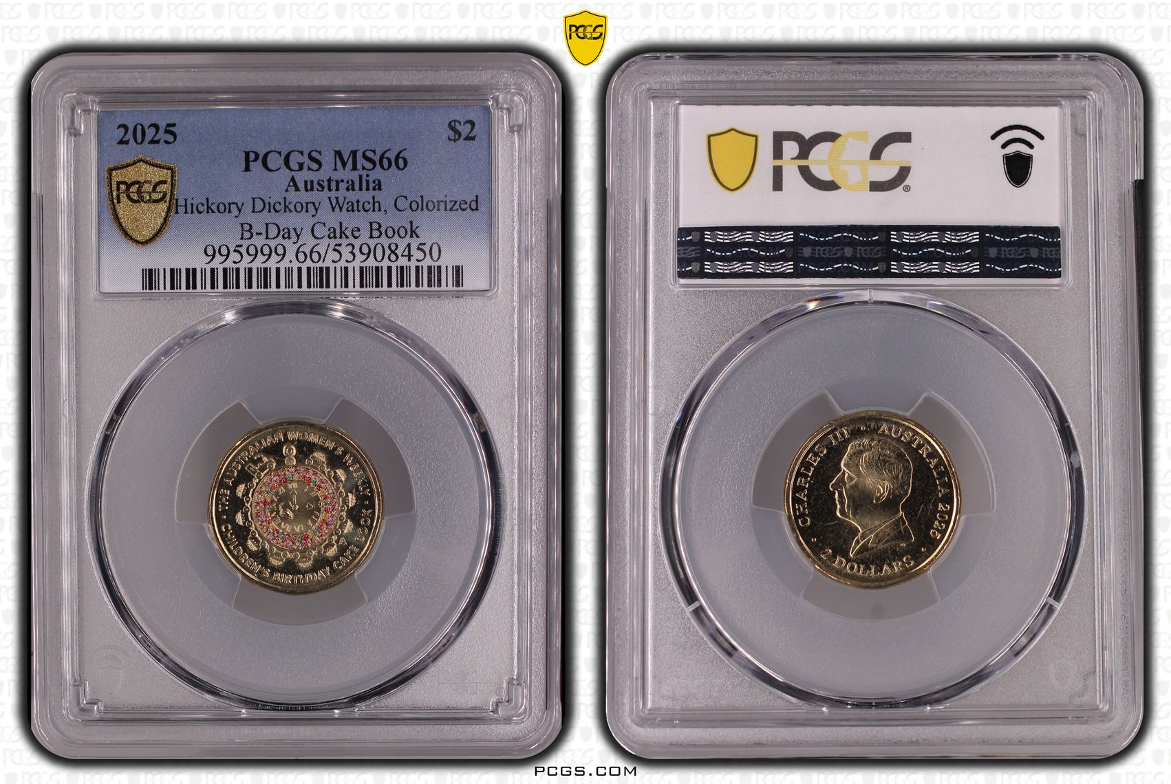 Hickory Dickory Watch, Colourised B-Day Cake Book, Two Dollar, 2025, PCGS MS66