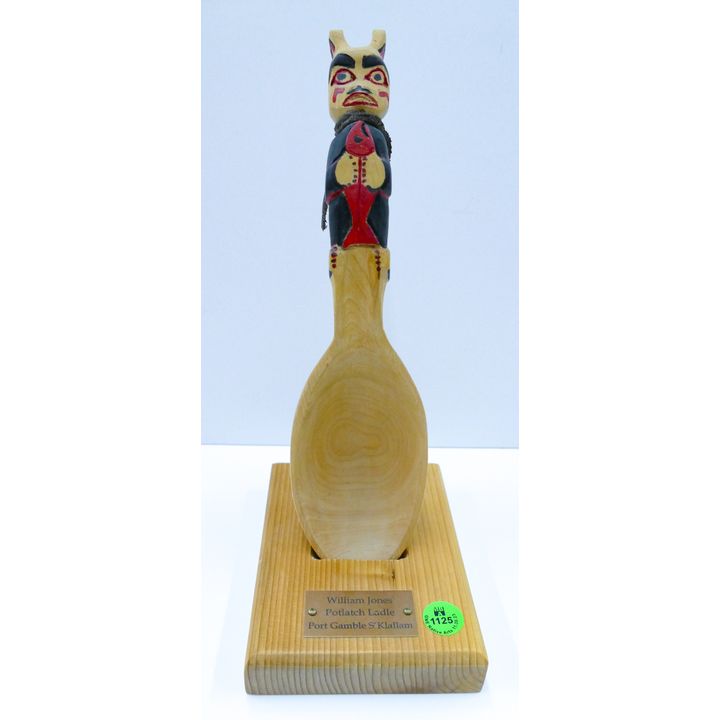 William Jones (S'Klallam) ''Potlatch Ladle'' Carved Cedar on Stand 11''