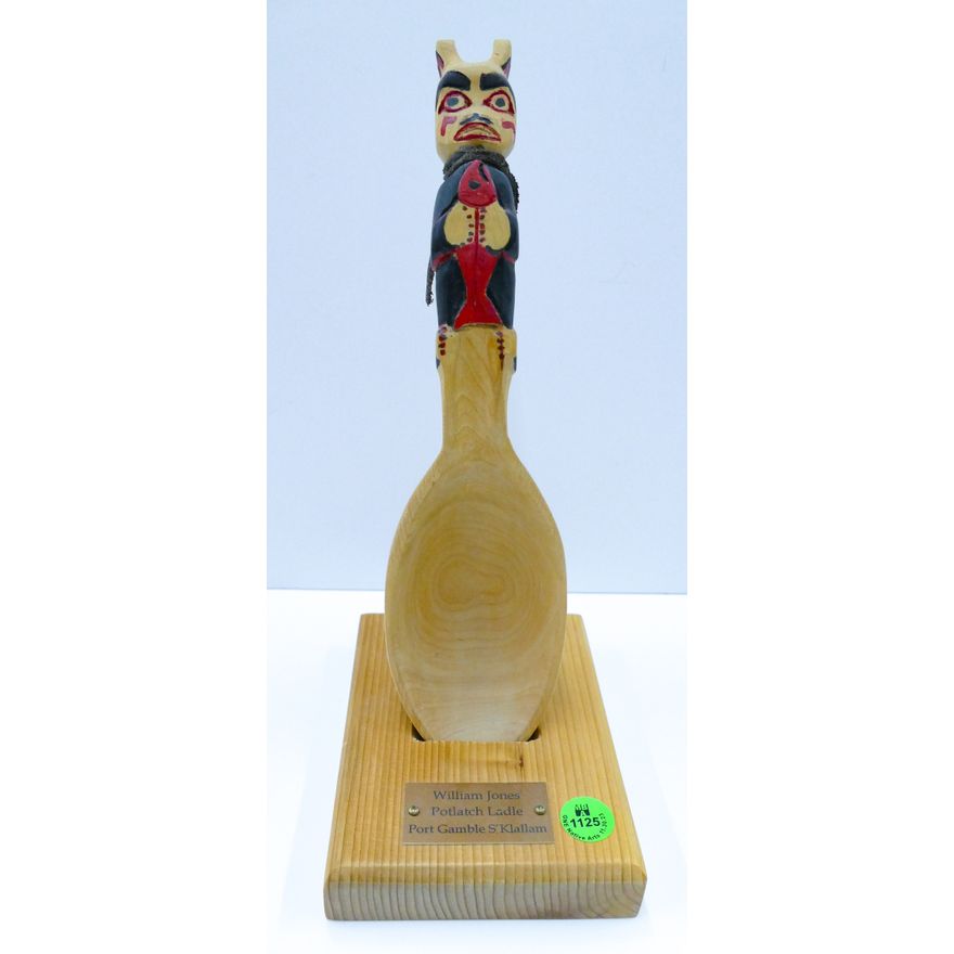 William Jones (S'Klallam) ''Potlatch Ladle'' Carved Cedar on Stand 11''