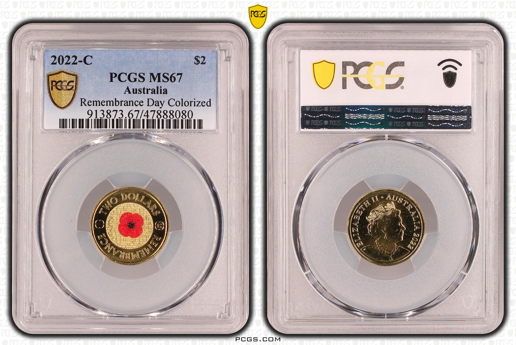 Elizabeth II, Remembrance Day Colorized, Two Dollar, 2022-C, PCGS MS67