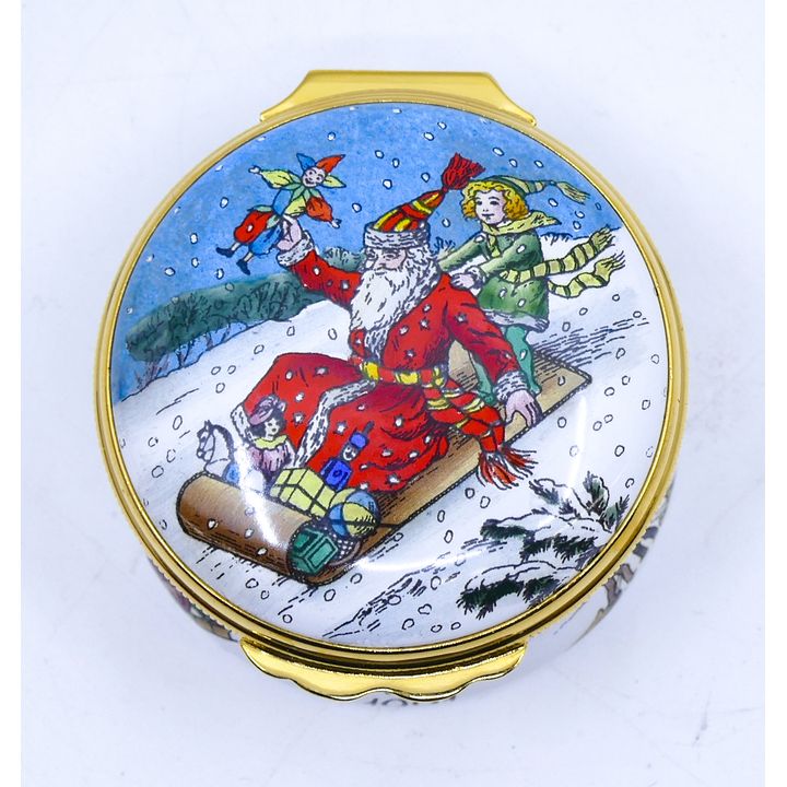 Halcyon Days Christmas 1991 Enameled Box 1'' x 2''