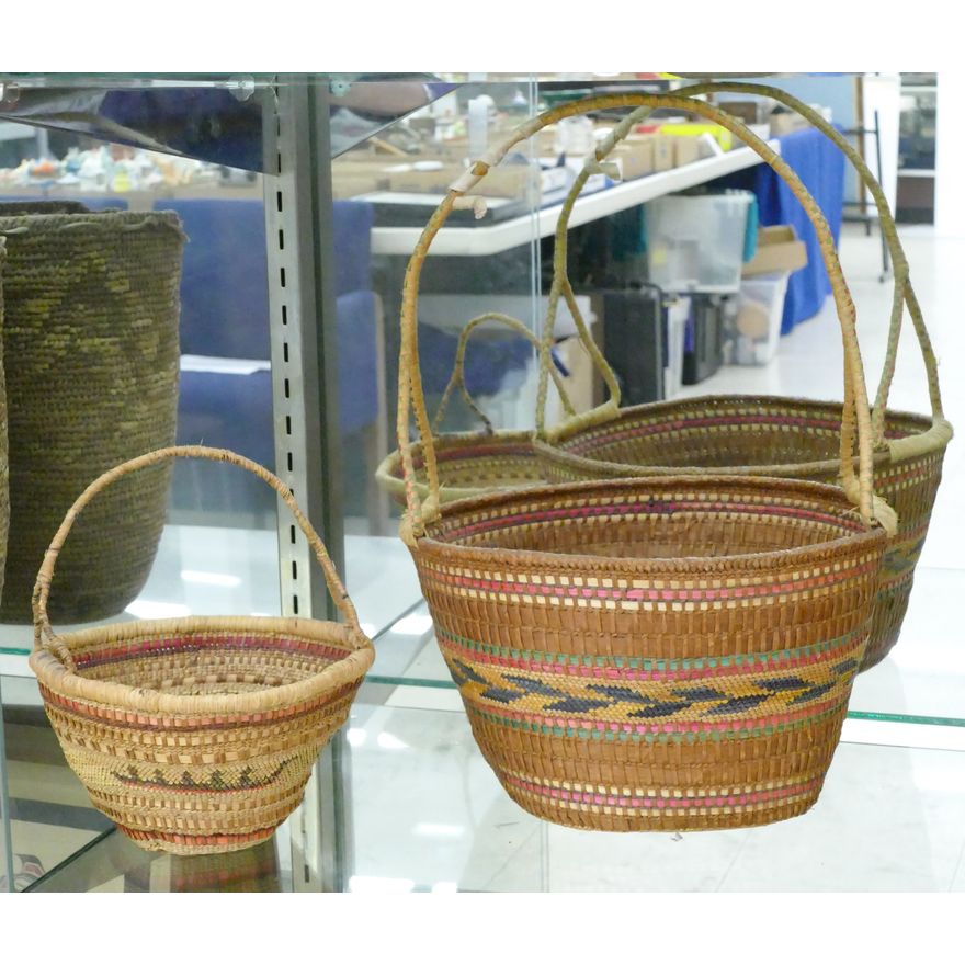 2pc Old Makah Large Handled Indian Baskets 9'' to 16''