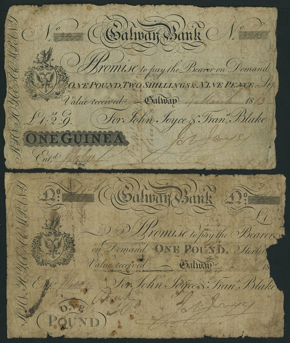 Galway bank, Ireland, [2 notes] one Guinea, £1, (1804-1813), serial ...
