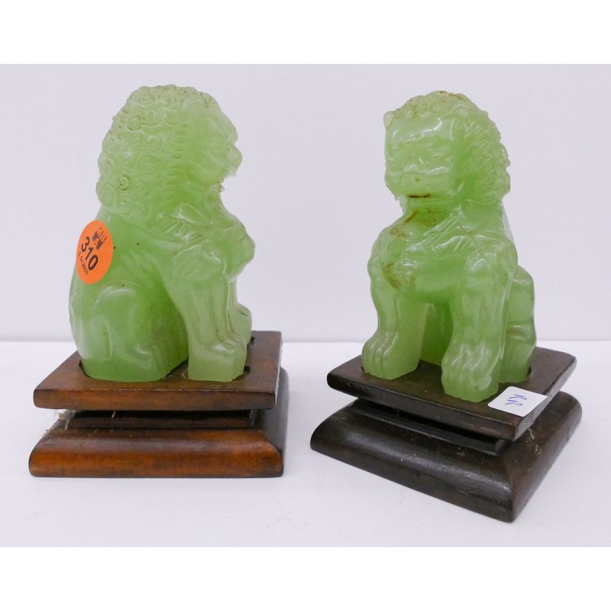 Pair Old Chinese Peking Glass Foo Lions on Stands- 4''