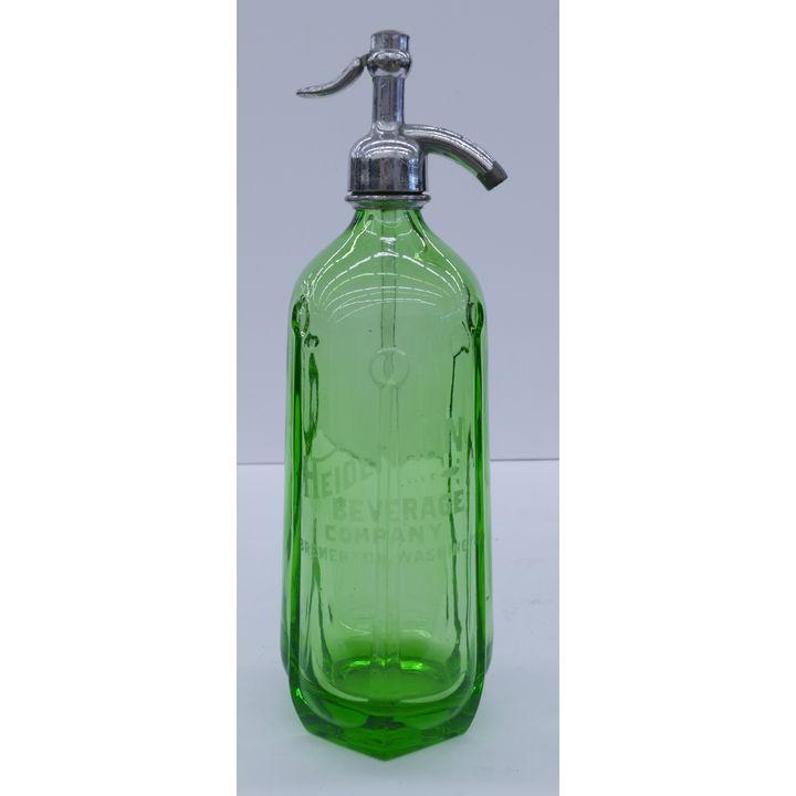 Antique Heidemann Beverage Company Bremerton Green Glass Seltzer Bottle- 12.5''