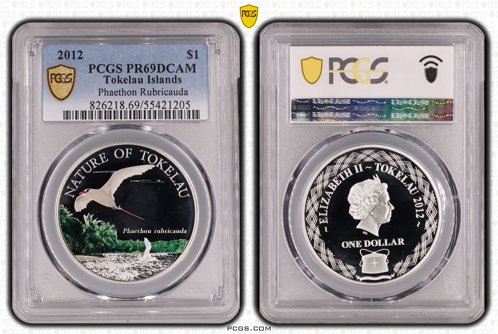 Tokelau Islands, Phaethon Rubricauda, POP 2/0, One Dollar, 2012, PCGS PR69DCAM
