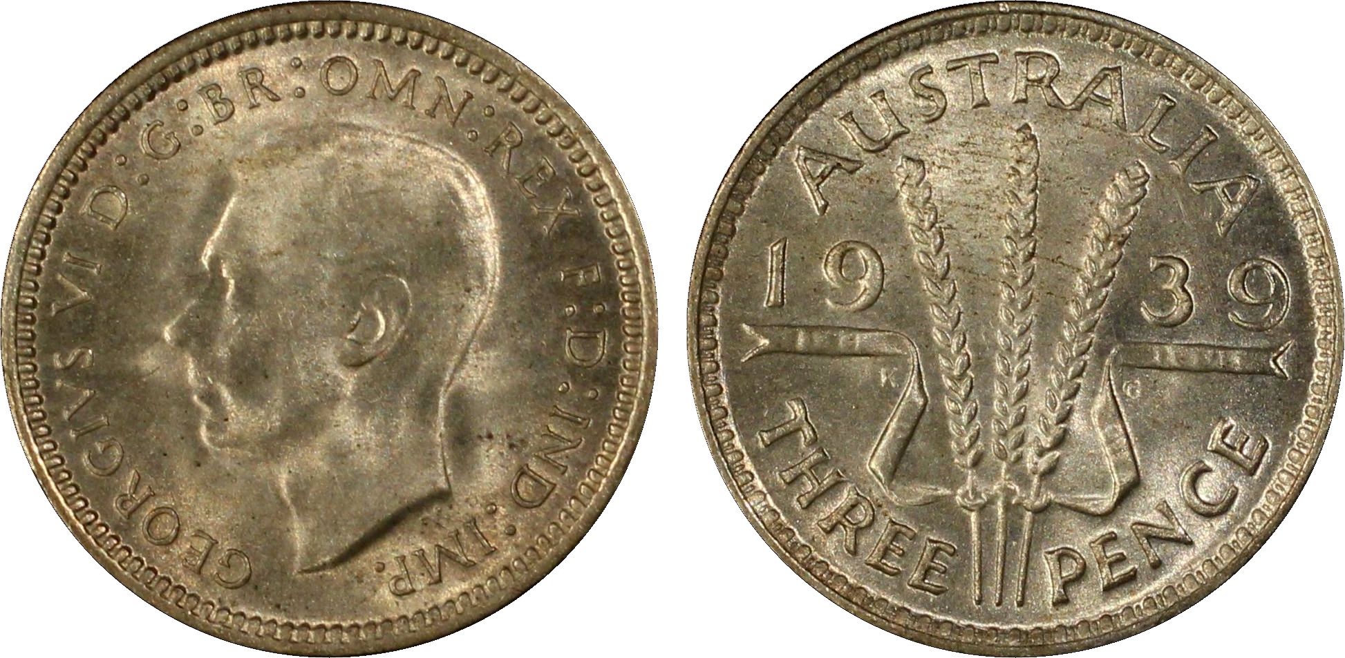 George VI, Threepence, 1939, PCGS MS65