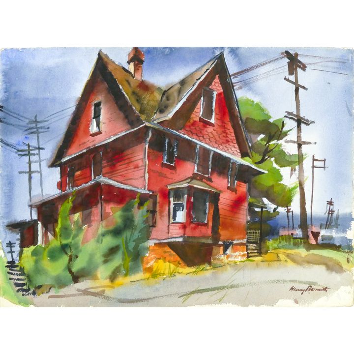 Harry Bonath ''The Red House'' Watercolor on Arches