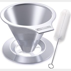CAFELLISSIMO PAPERLESS POUR OVER COFFEE MAKER, 188 (304) STAINLESS STEEL REUSABLE DRIP CONE COFFEE FILTER, SINGLE CUP COFFEE BREWE