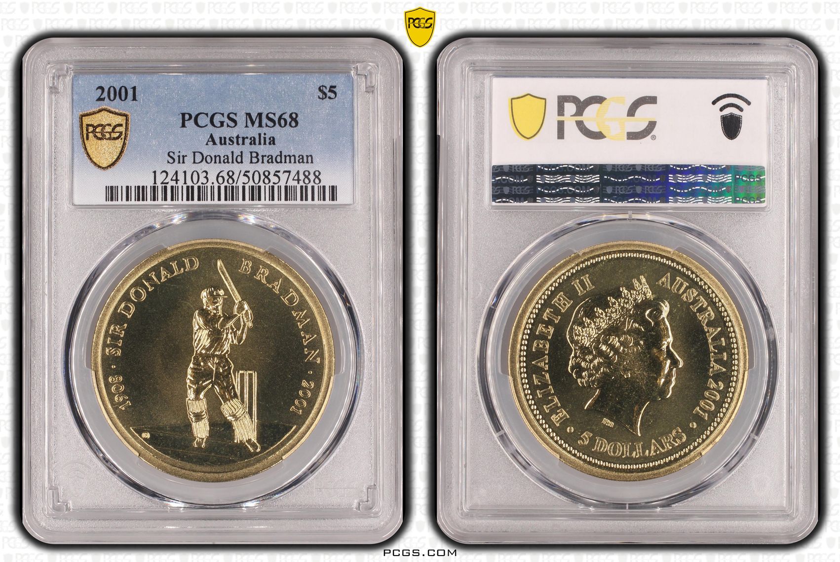 Sir Donald Bradman, Five Dollar, 2001, PCGS MS68