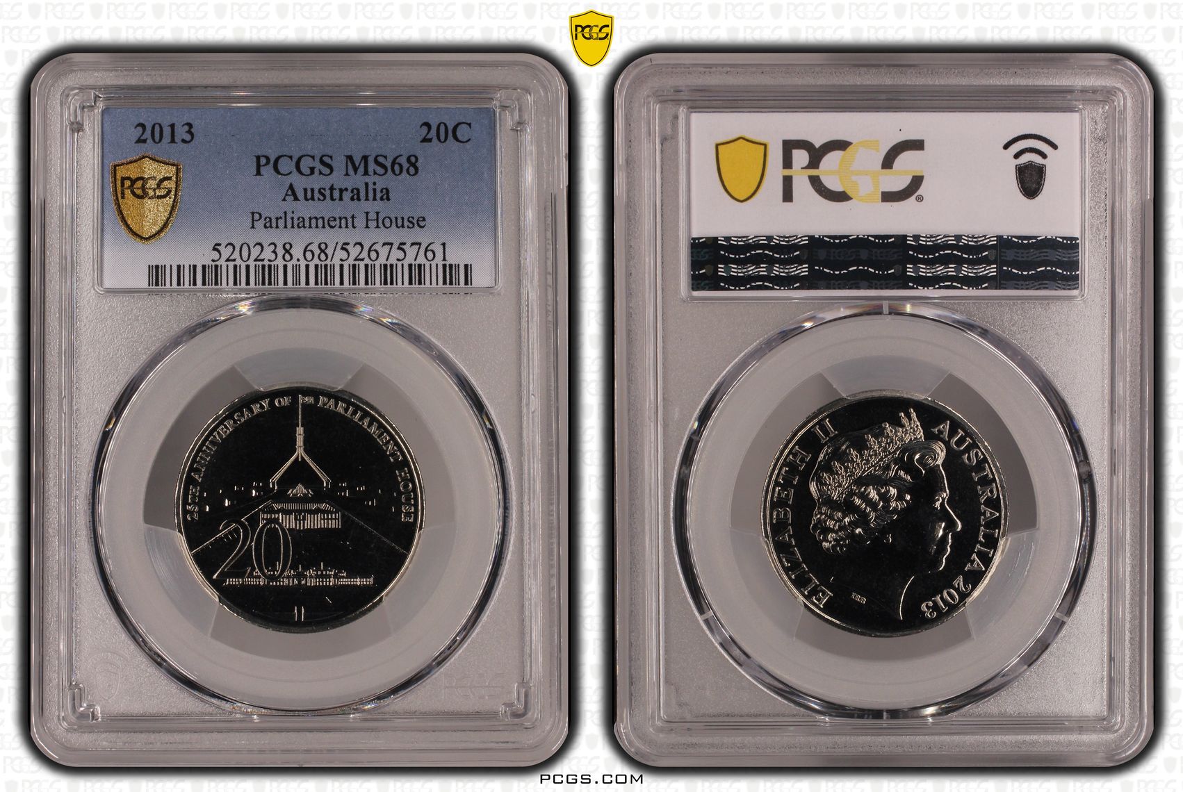 Parliament House, Twenty Cent, 2013, PCGS MS68