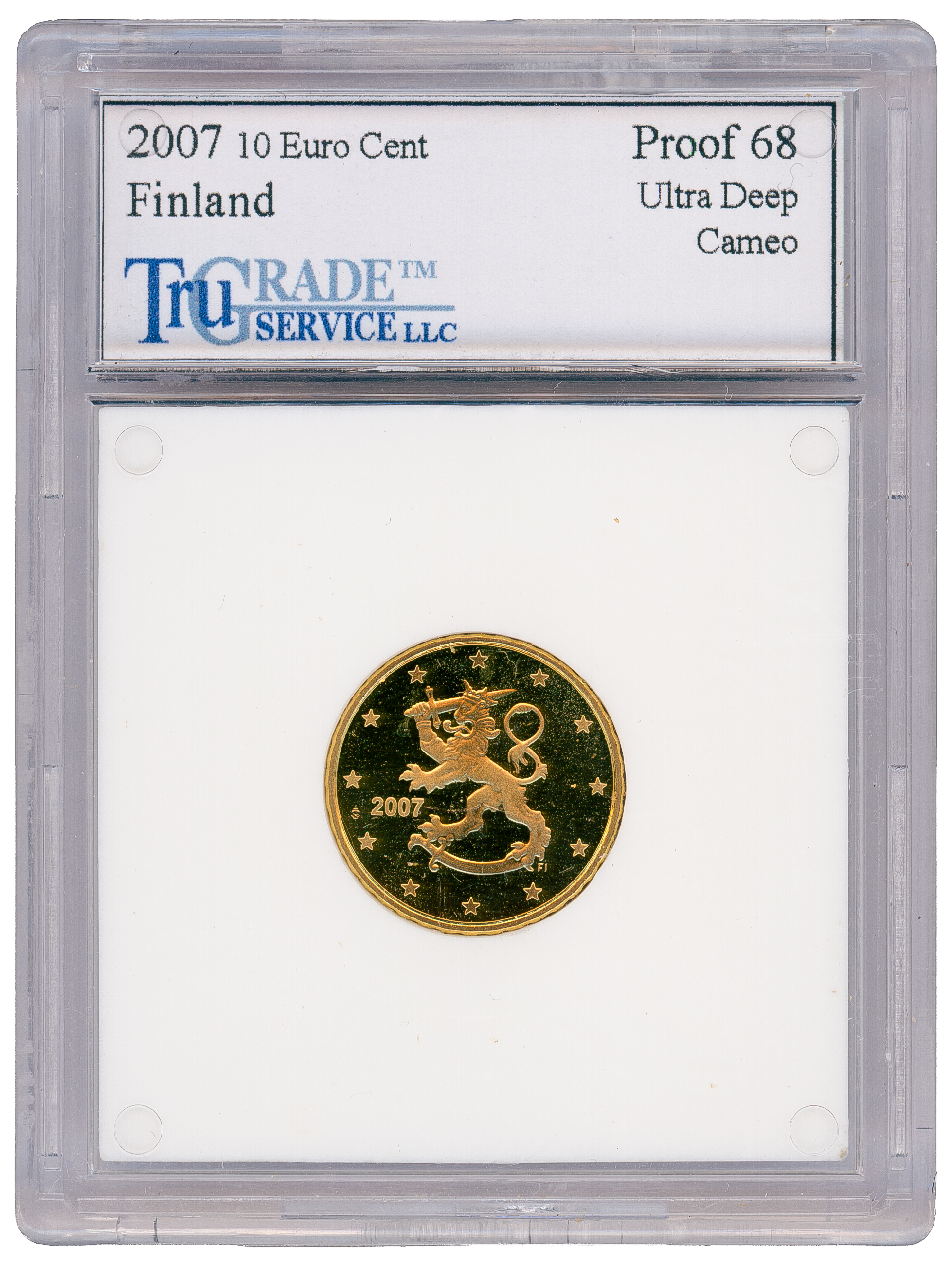 Finland, Ultra Deep Cameo, Ten Euro Cent, 2007, PR68