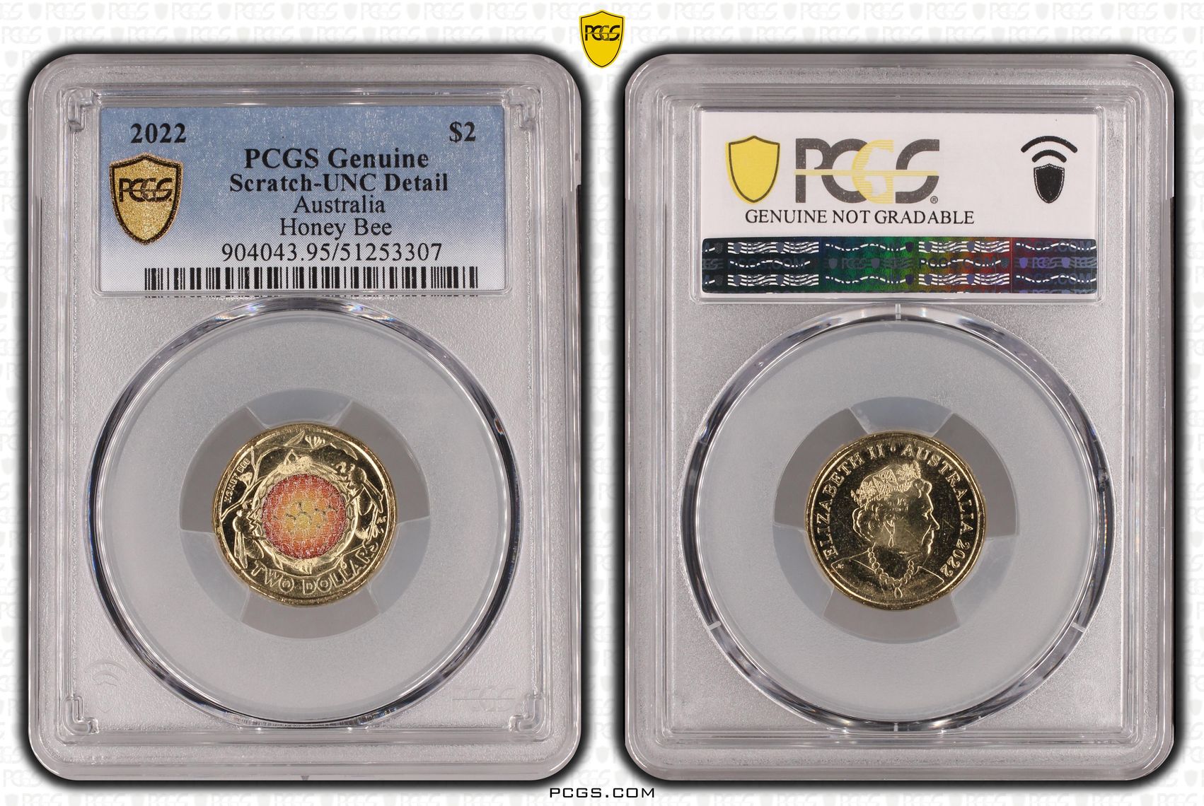 Honey Bee Colorized, Two Dollar, 2022, PCGS Genuine - UNC Details (95 - Scratch)