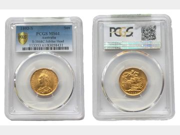 1893 Queen Victoria Sydney Mint Jubilee Head Gold Sovereign. MS61