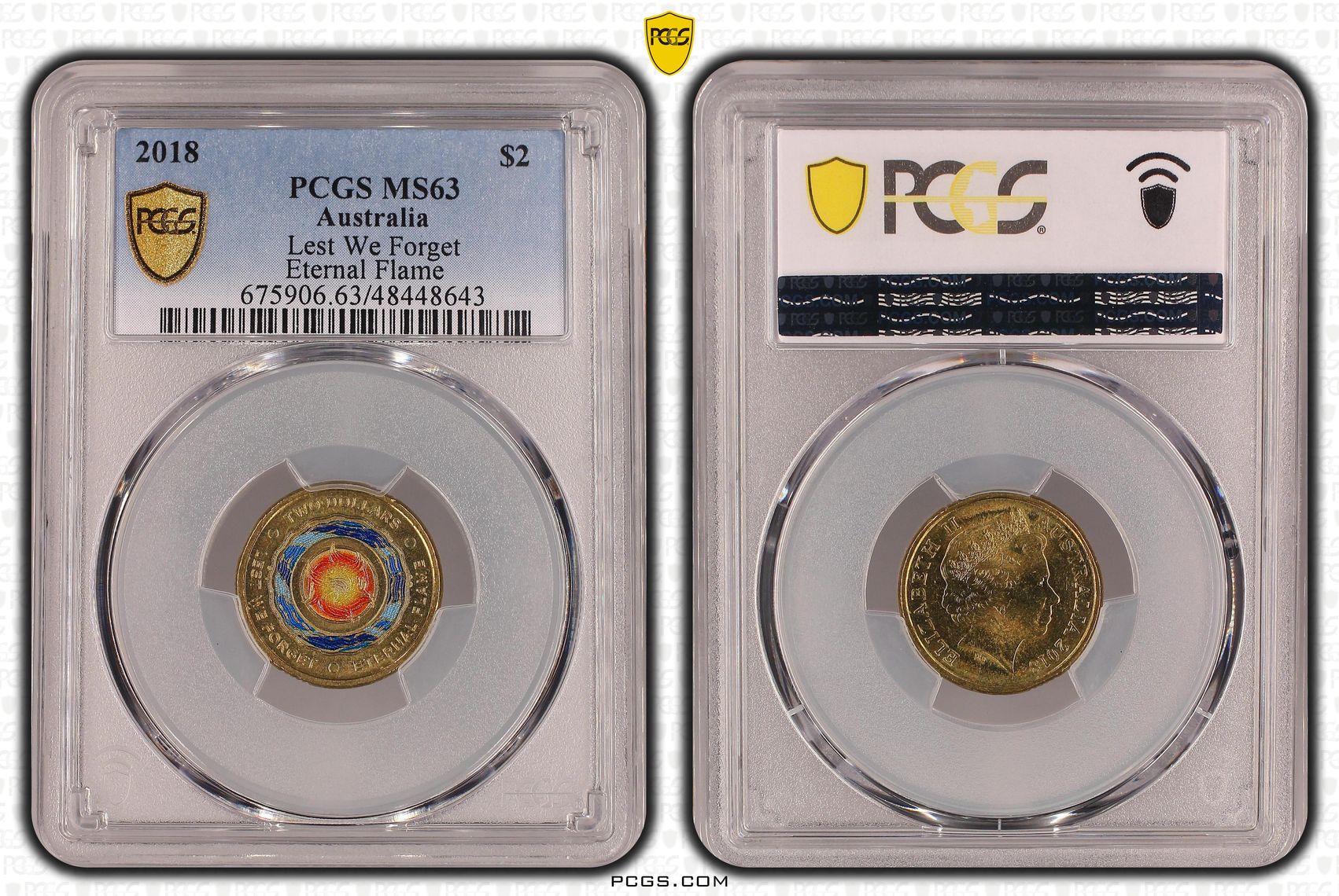 Elizabeth II, Lest We Forget - Eternal Flame, Two Dollar, 2018, PCGS MS63