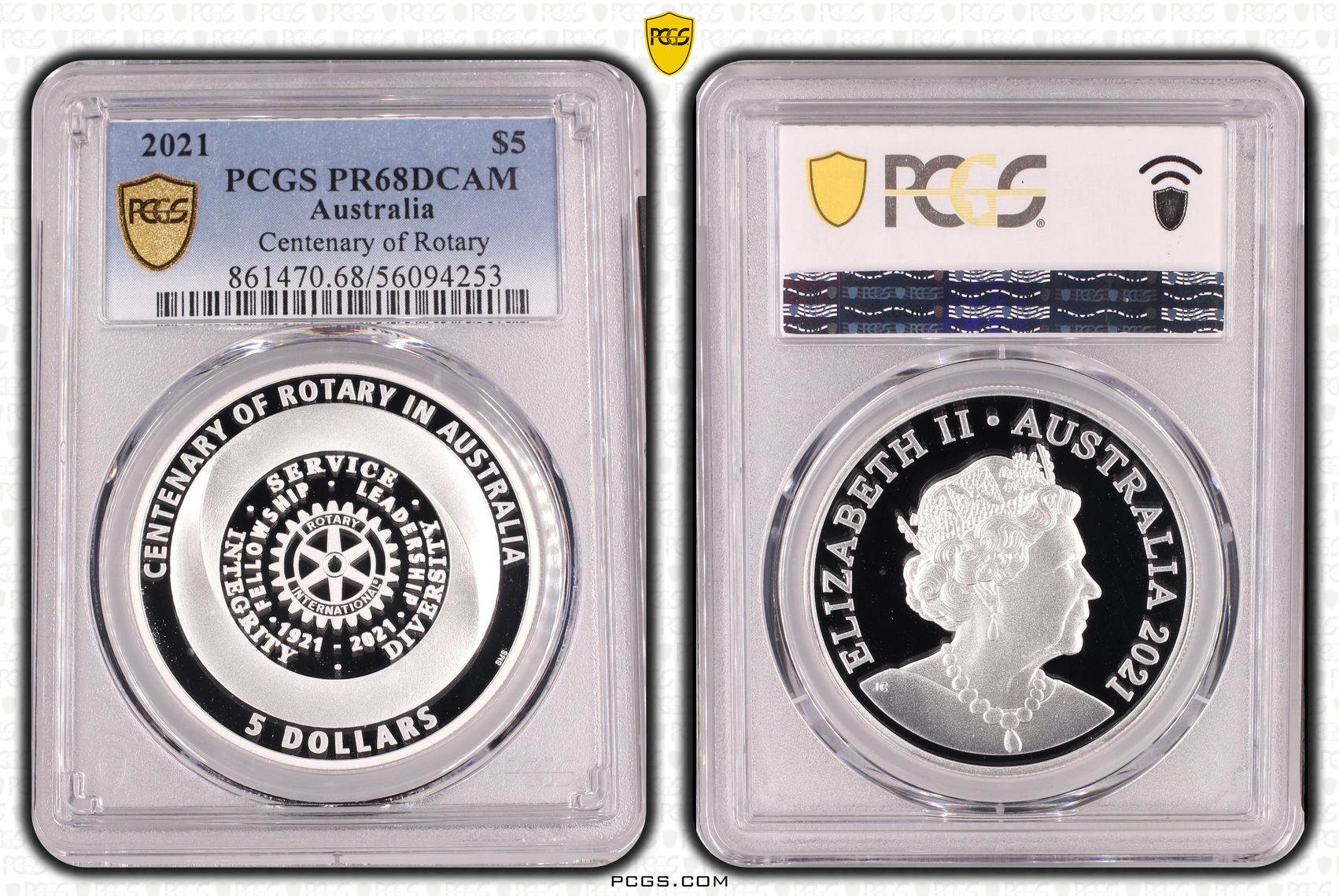 Centenary of Rotary, Five Dollar, 2021, PCGS PR68DCAM