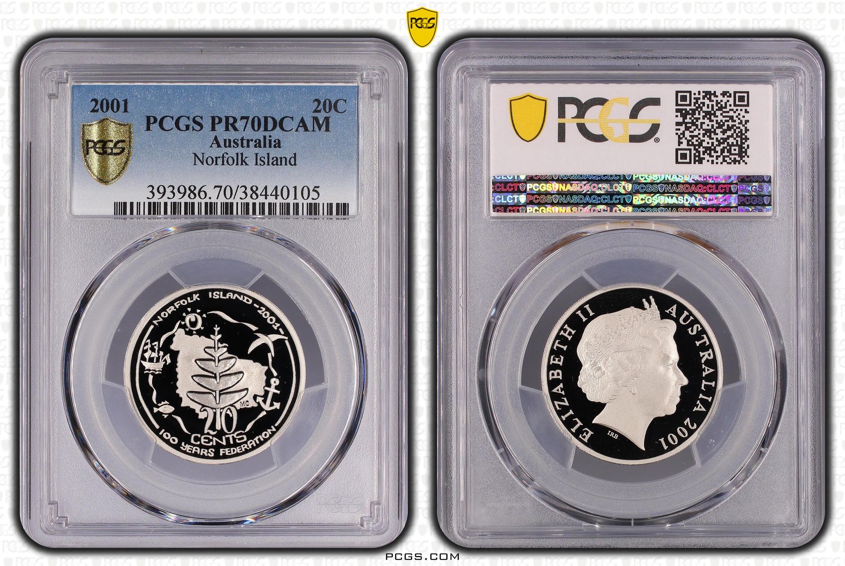 Norfolk Island, Top pop, Twenty Cent, 2001, PCGS PR70DCAM