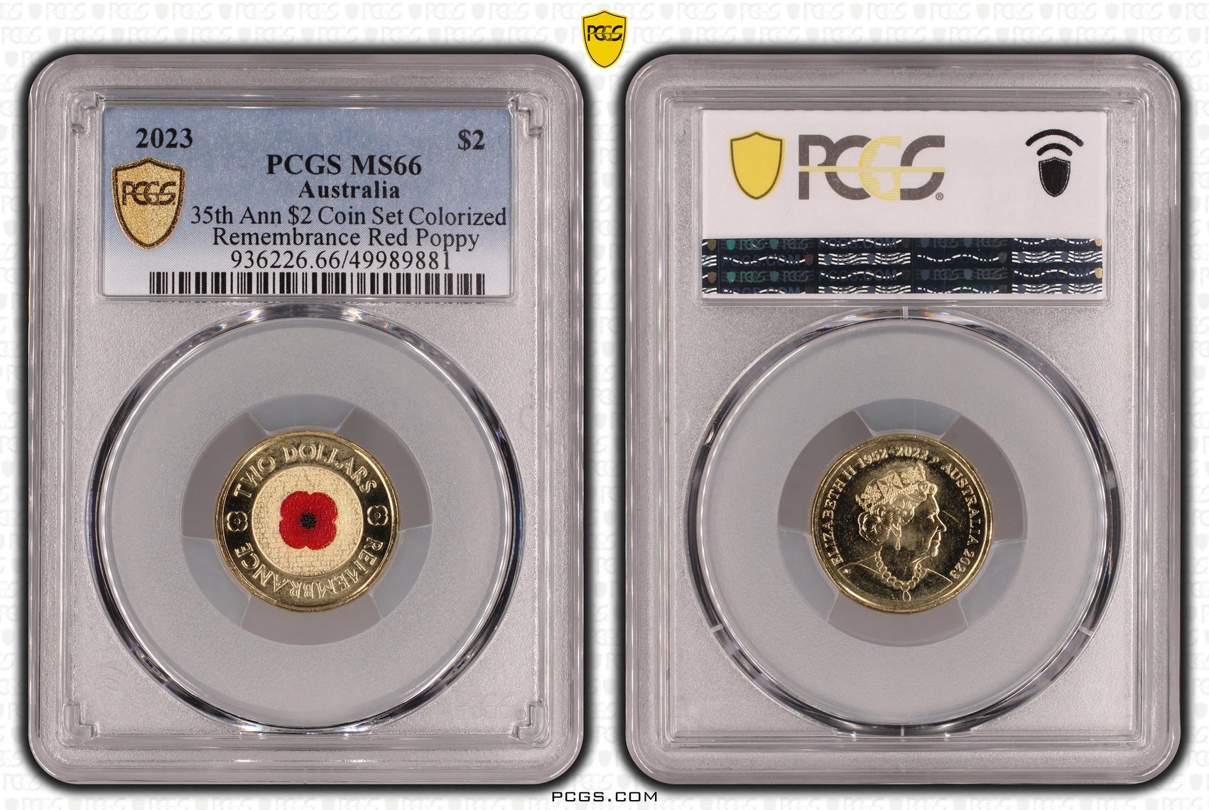 35th Ann $2 Coin Set Colorized Remembrance Red Poppy , Two Dollar, 2023, PCGS MS66