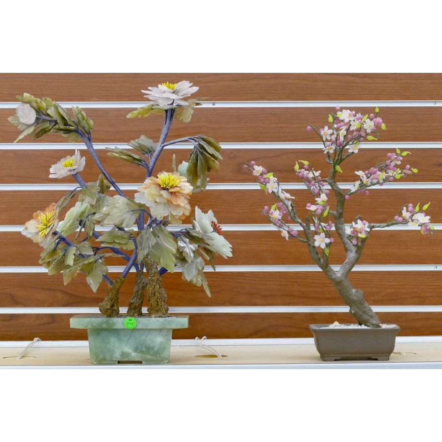 2pc Old Chinese Jade and Peking Glass Trees 18'' Approx.