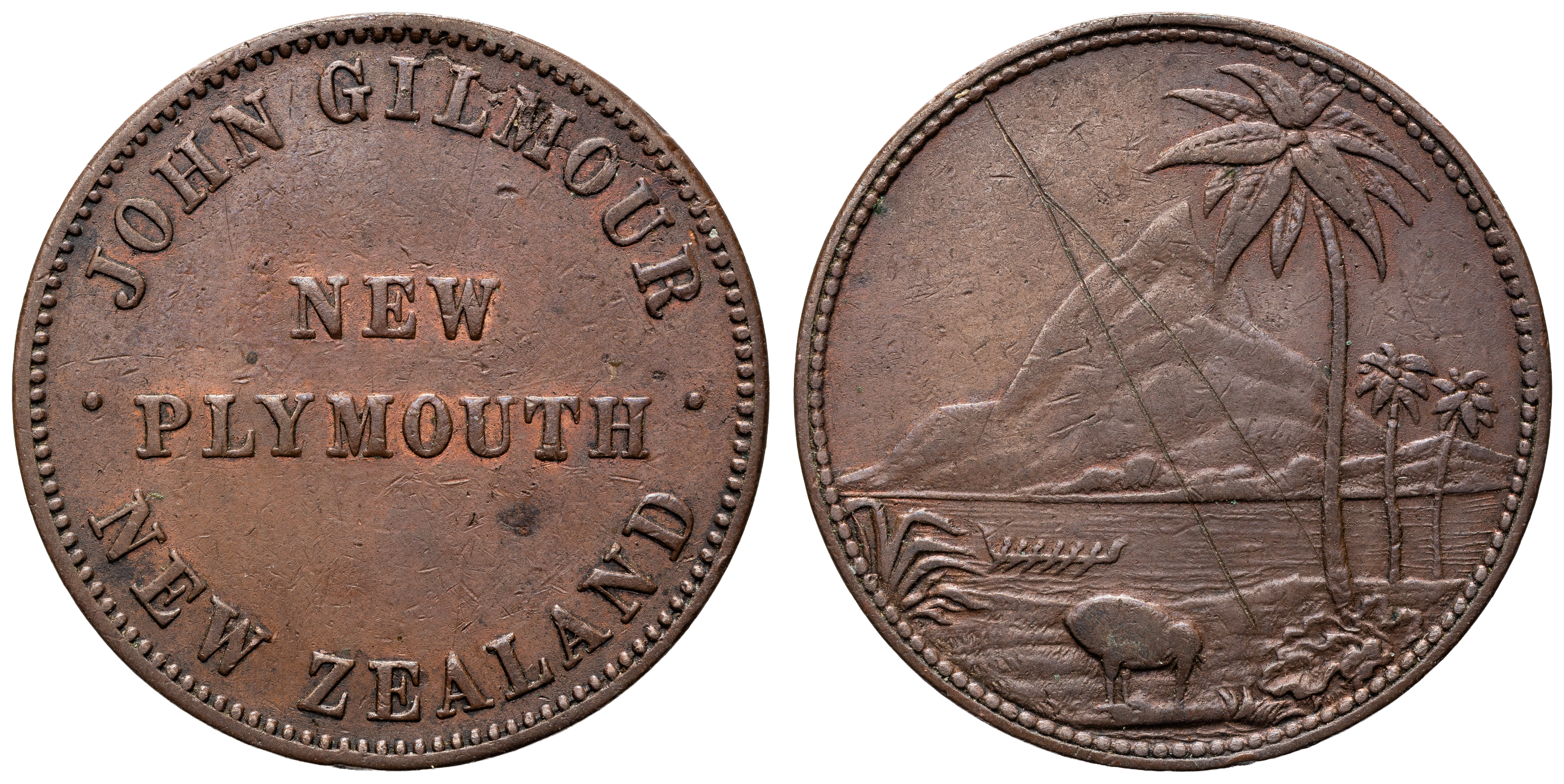 A.81 - Gilmour, John, New Plymouth, New Zealand, Penny, C.1866, aVF