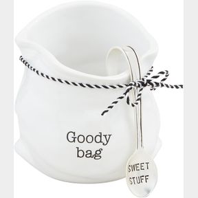 DISH 5" X 4 1/2" | SPOON 4" MUD PIE 41860029G GOODY CANDY BAG WITH SCOOP, DOLOMITE, WHITE