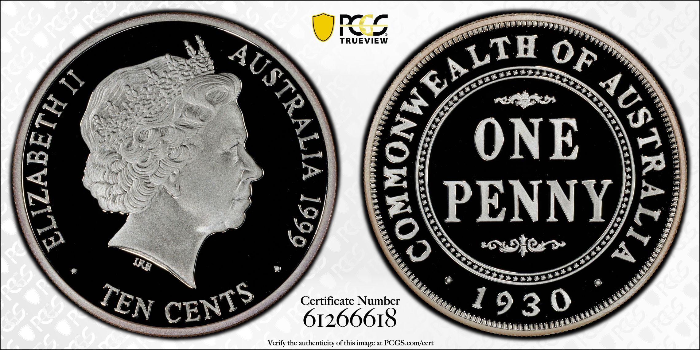 1930 Penny Silver, Ten Cent, 1999, PCGS PR70DCAM