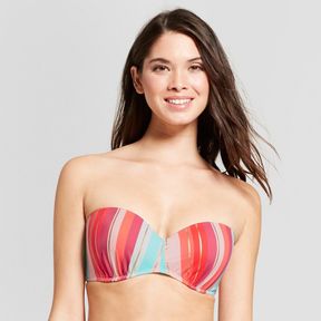 WOMEN'S VACAY LIGHT LIFT BANDEAU BIKINI TOP - SHADE & SHORE™ MULTI STRIPE SZ 36B