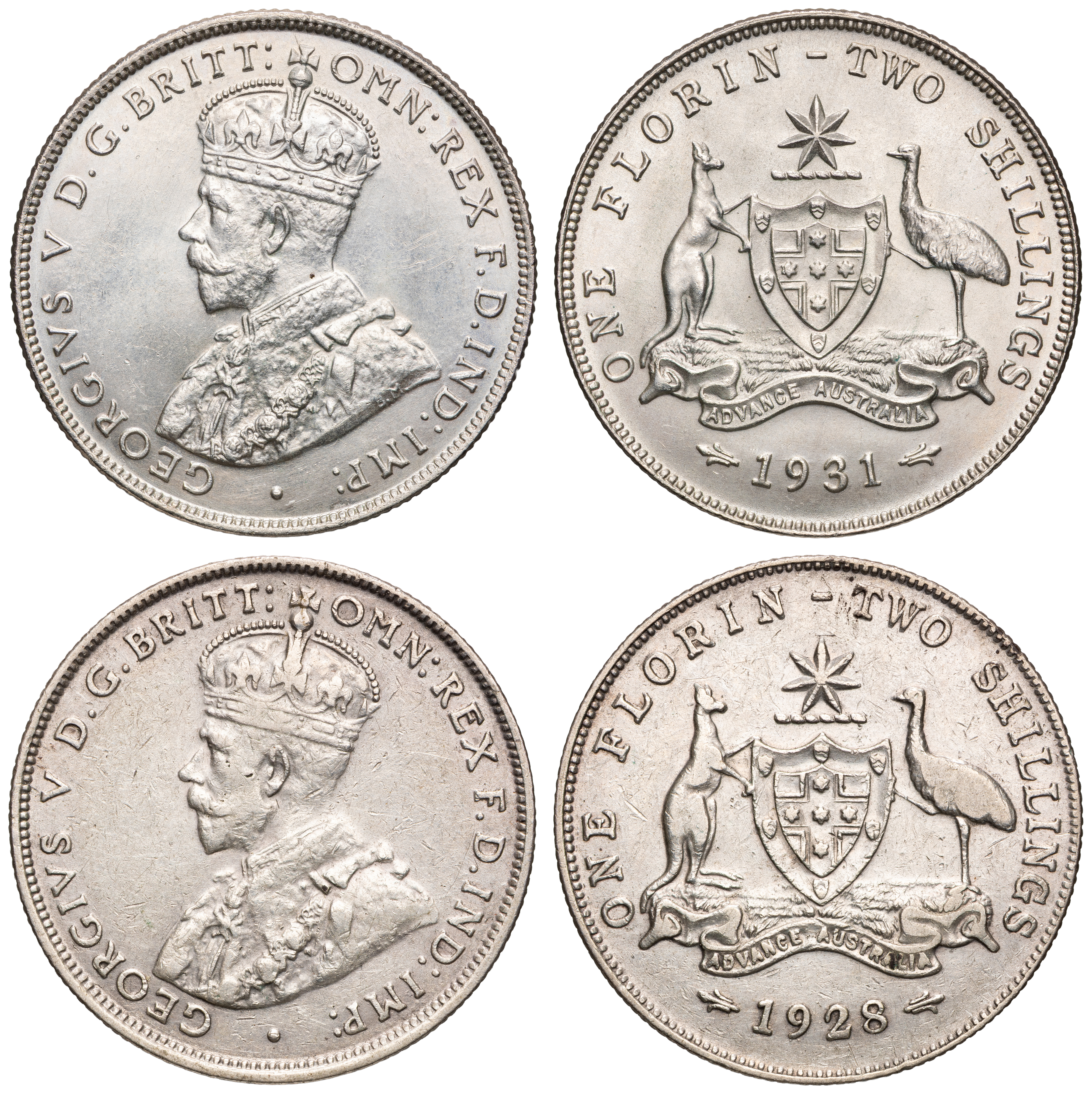 George V, Florin, 1928 - 1931, aVF - UNC