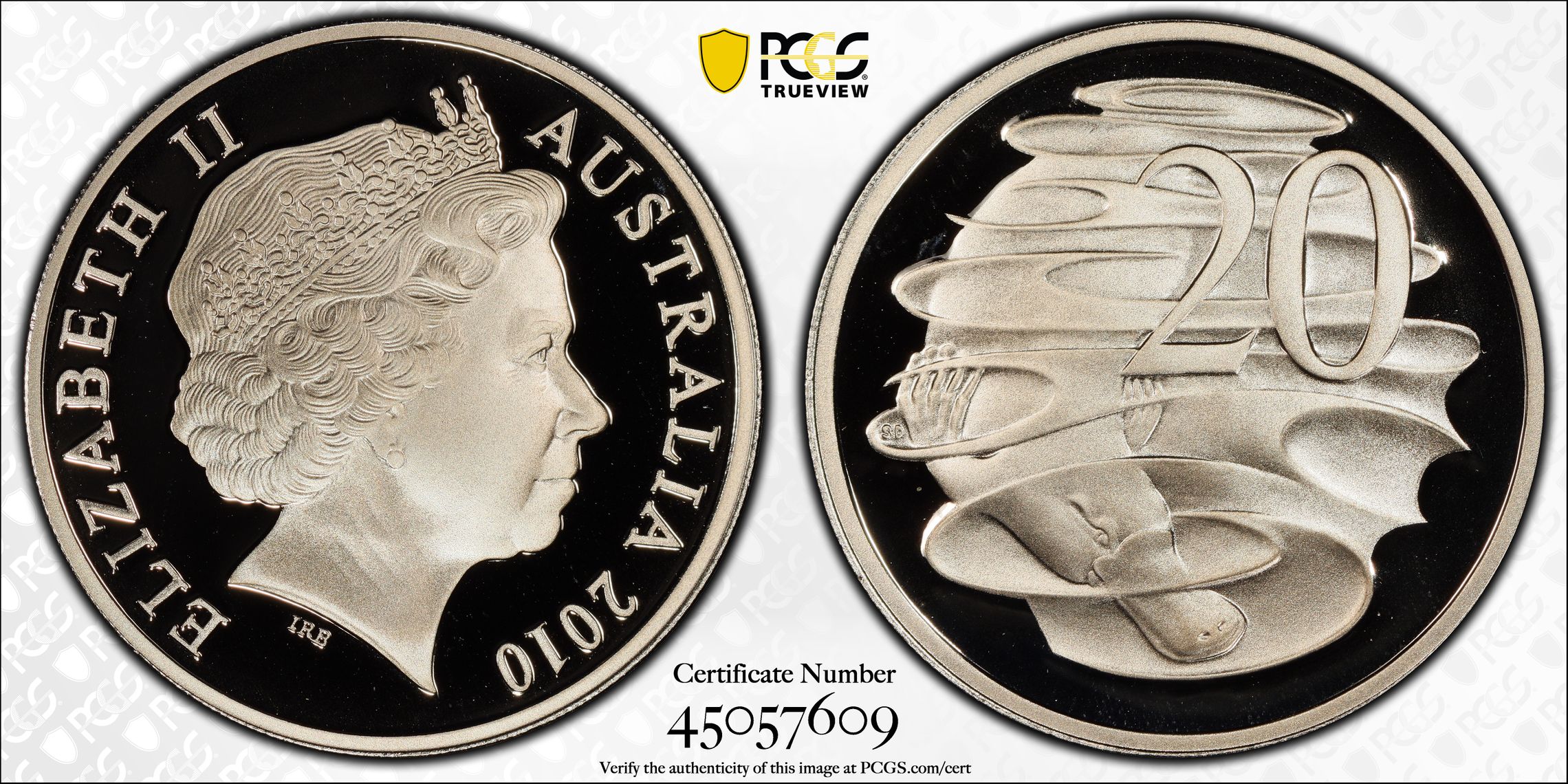 Elizabeth II, Twenty Cent, 2010, PCGS PR 70DCAM
