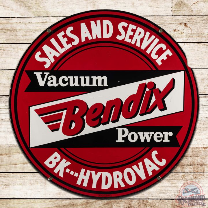 Scarce Bendix Brakes Vacuum Power Sales & Service 42" Double Sided Porcelain Sign