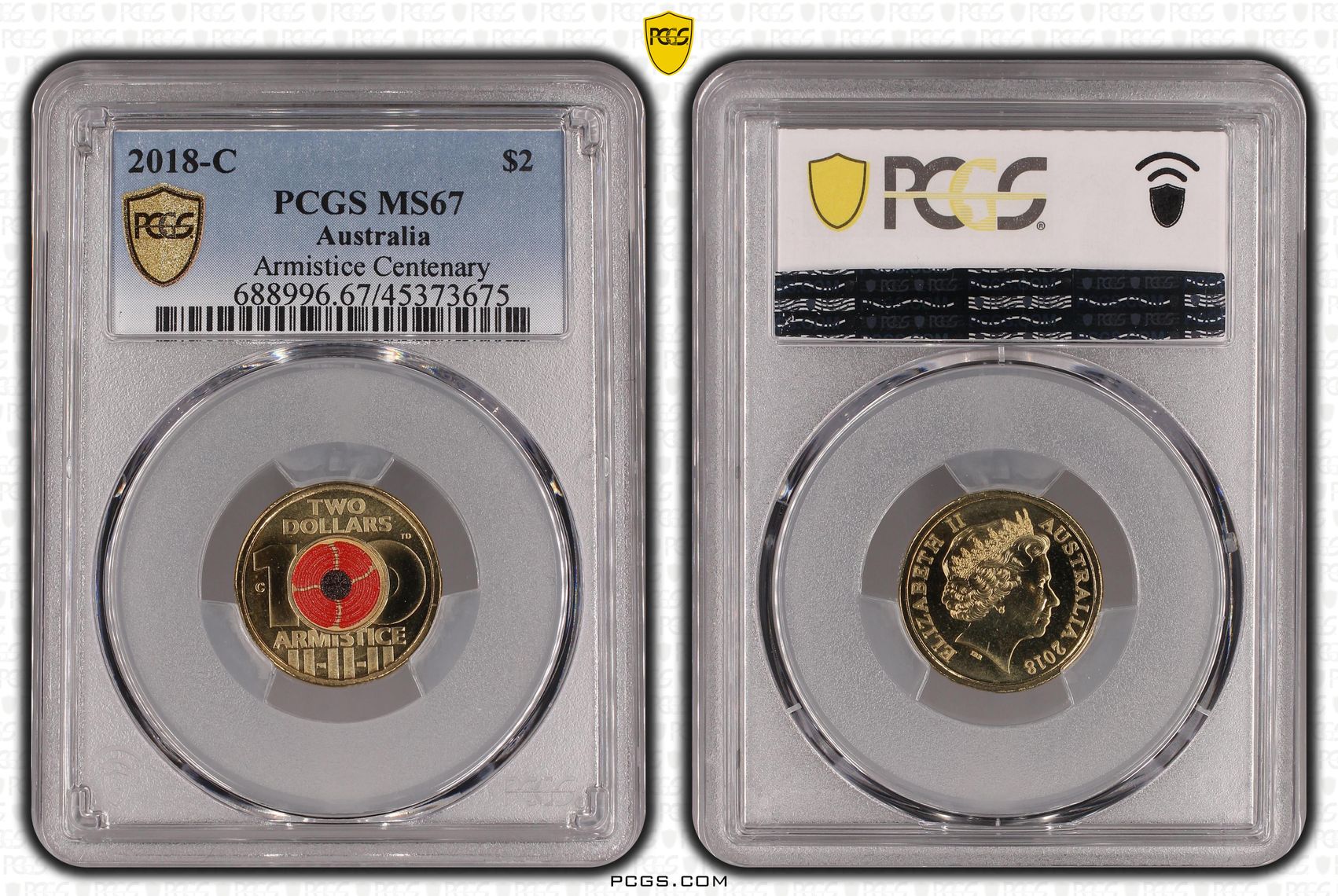 Elizabeth II, Armistice Centenary Colorized, Two Dollar, 2018-C, PCGS MS67