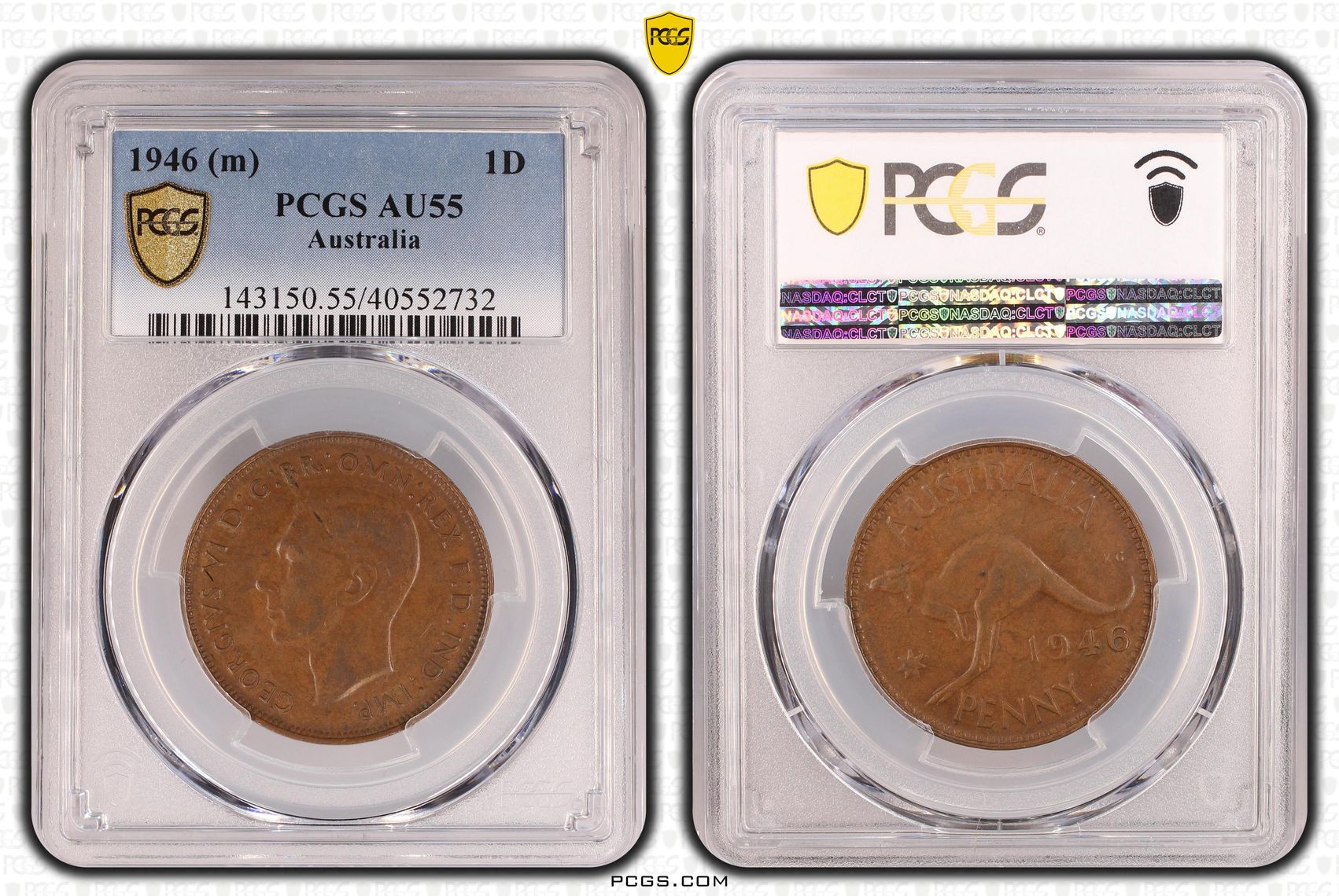 George VI, One Penny, 1946, PCGS AU55BN