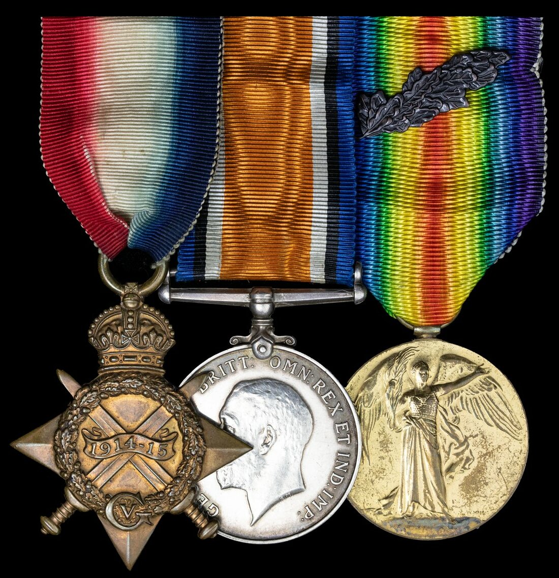 A Great War group of three to Private F. J. Knights, Queen's Regiment ...