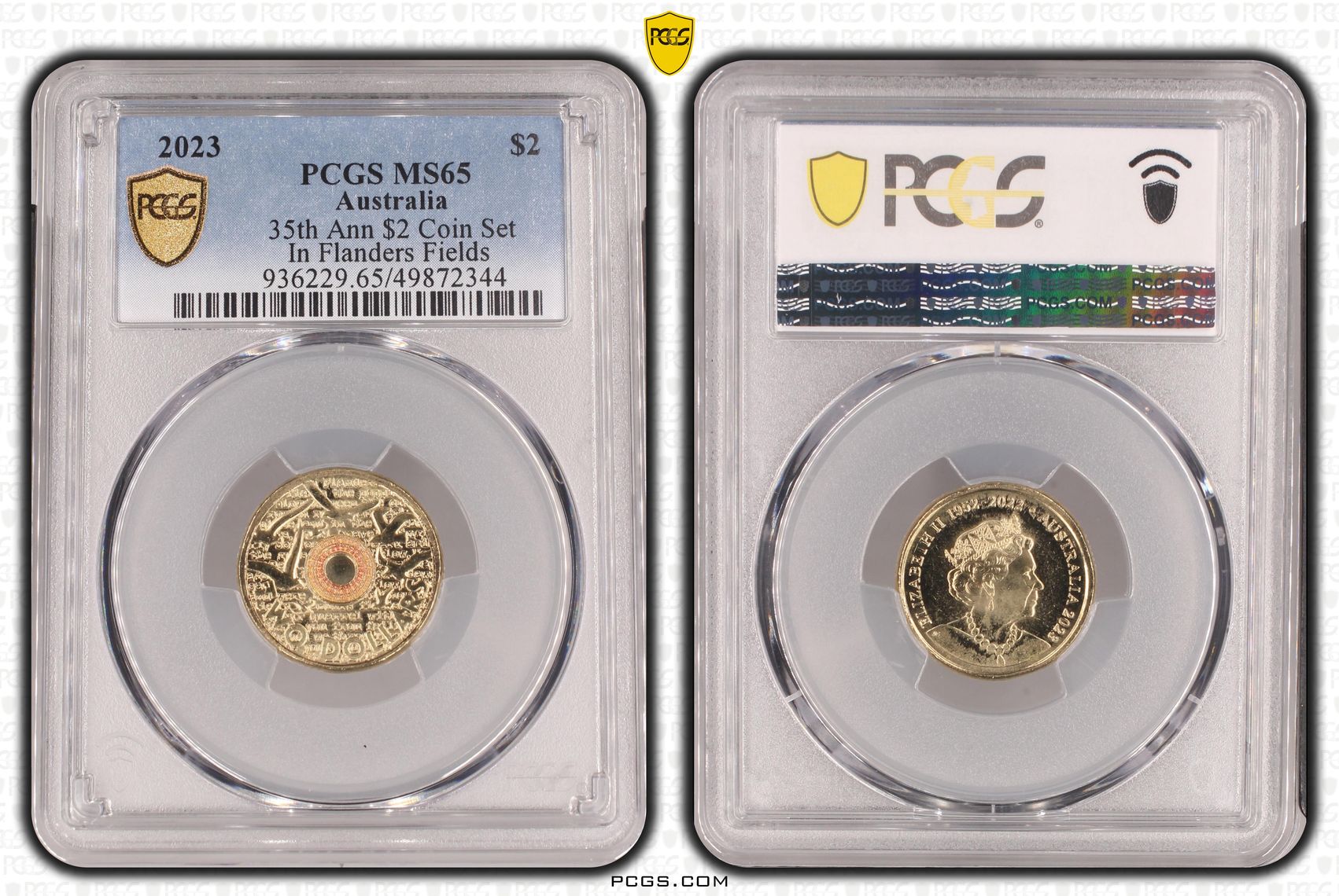 35th Ann $2 Coin Set Colourised In Flanders Fields, Two Dollar, 2023, PCGS MS65