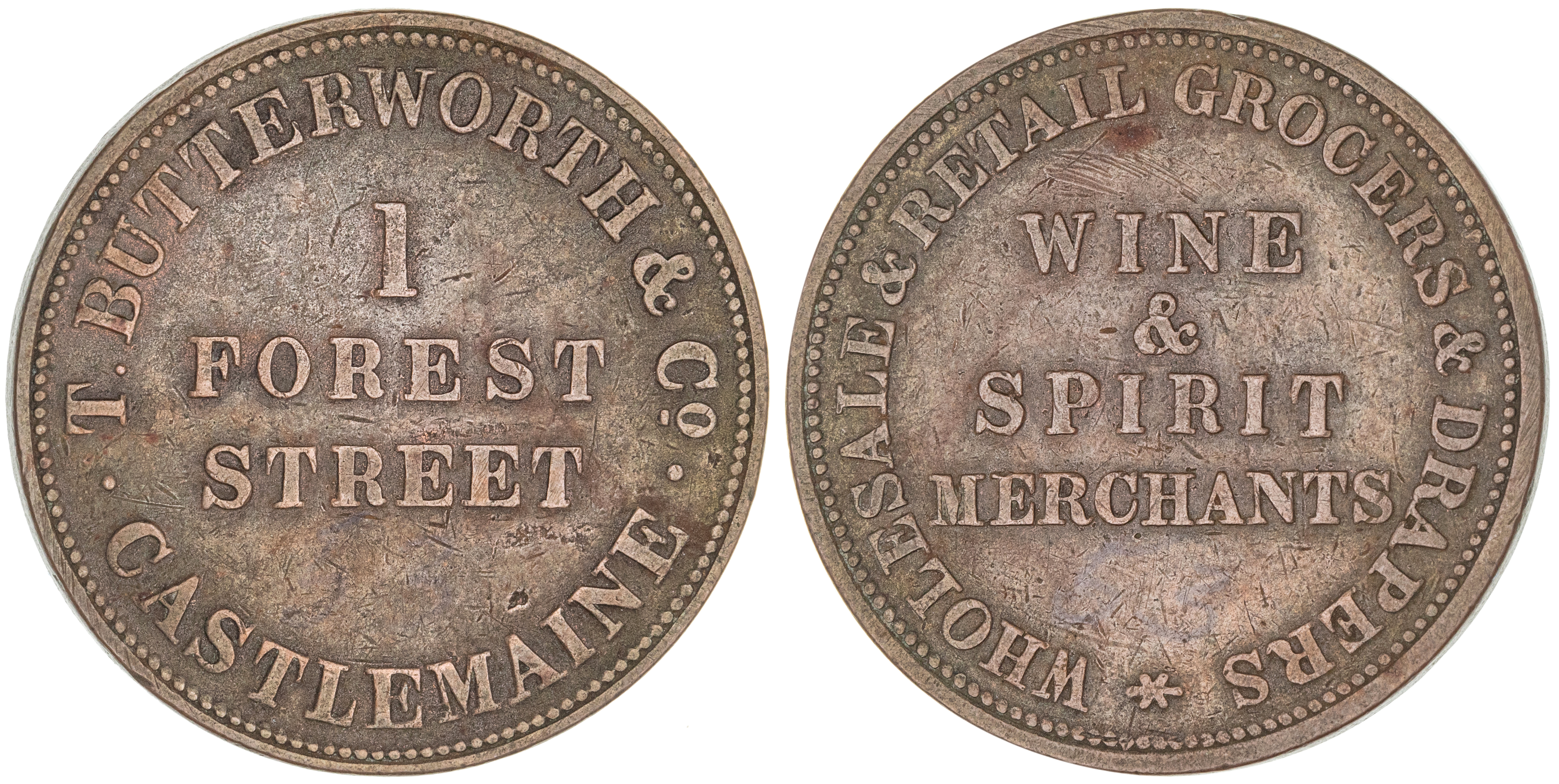 385 · Castlemaine, Victoria, T. Butterworth & Co., Penny, VF