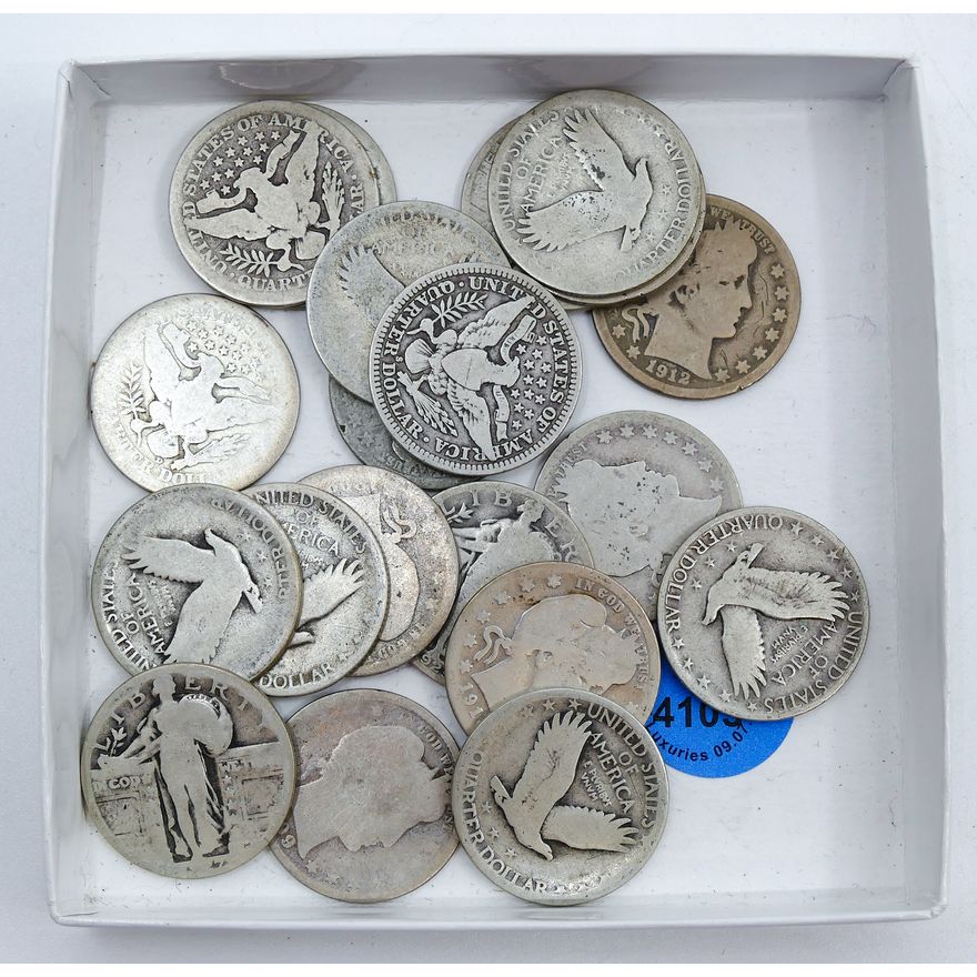 Box 20pc US Barber & Standing Liberty Silver Quarters