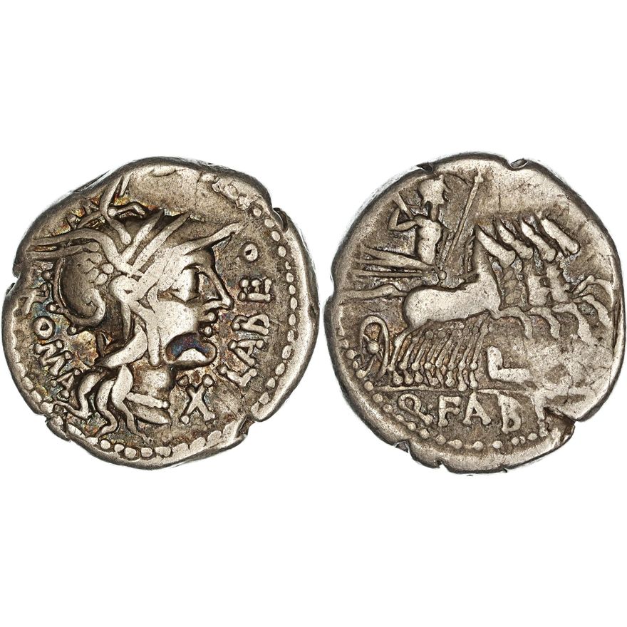 Roman Republic, Q. Fabius Q.n. Q.f. Labeo, Silver Denarius, 124 BC,  gF-nVF