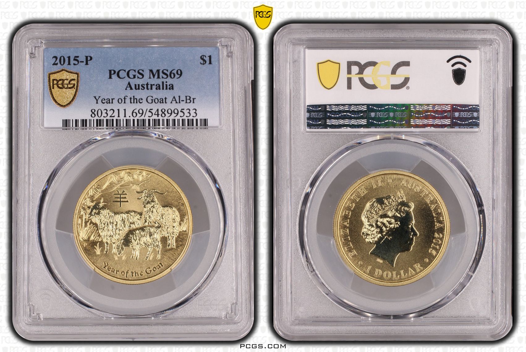 Year of the Goat Al-Br, One Dollar, 2015-P, PCGS MS69